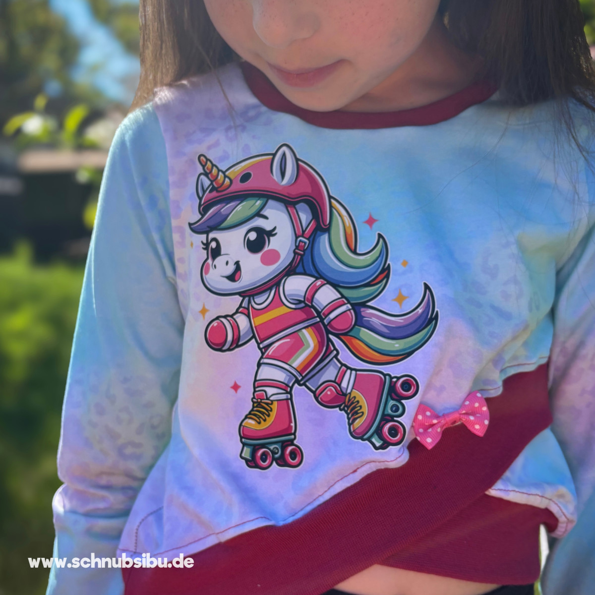 Bügelbild Einhorn auf Rollschuhen